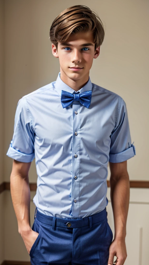 19 year old male wearing bow tie and button up
Physical Description: Brown colored hair and skinny build. 5"5 and 150 LB. Blue eyes.
.