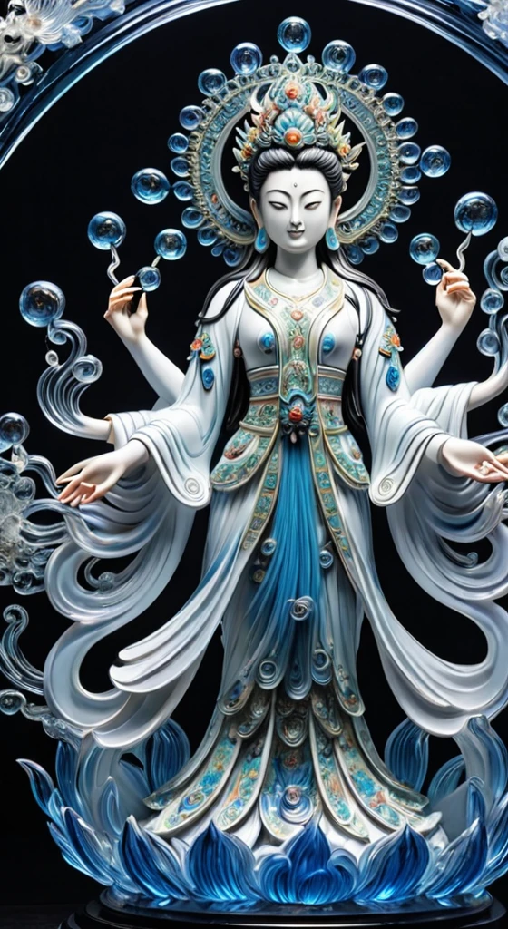 Crystal sculpture of Thousand-armed and Thousand-eyed Guanyin，Spells，solo，one person,Rock Magic,High Detail,4K,Wind Magic,high quality,8K,high resolution,16K,，