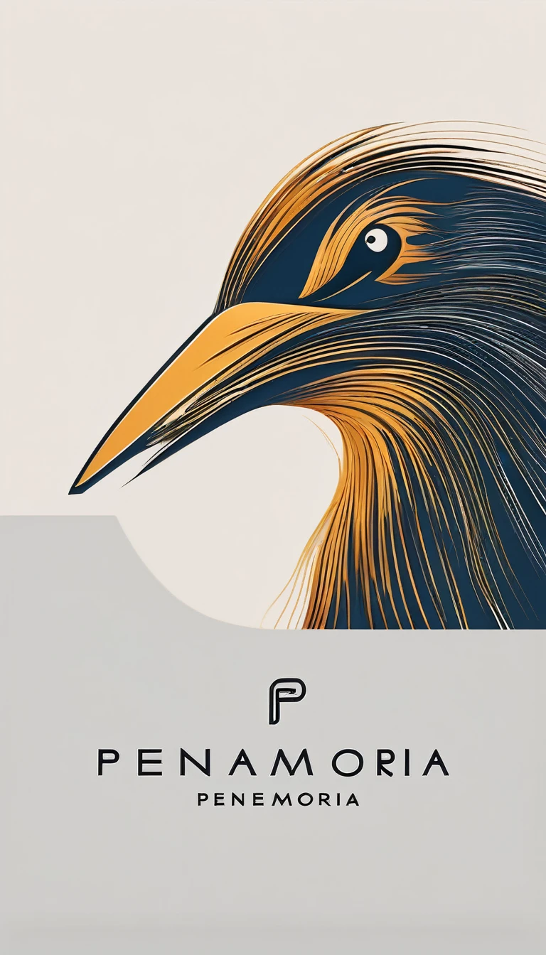 A minimal, modern, simple, cinematic logo design for the brand “Penamemoria". Create a modern, minimalistic, high-quality, logo of a bird with special and thin threads as tail