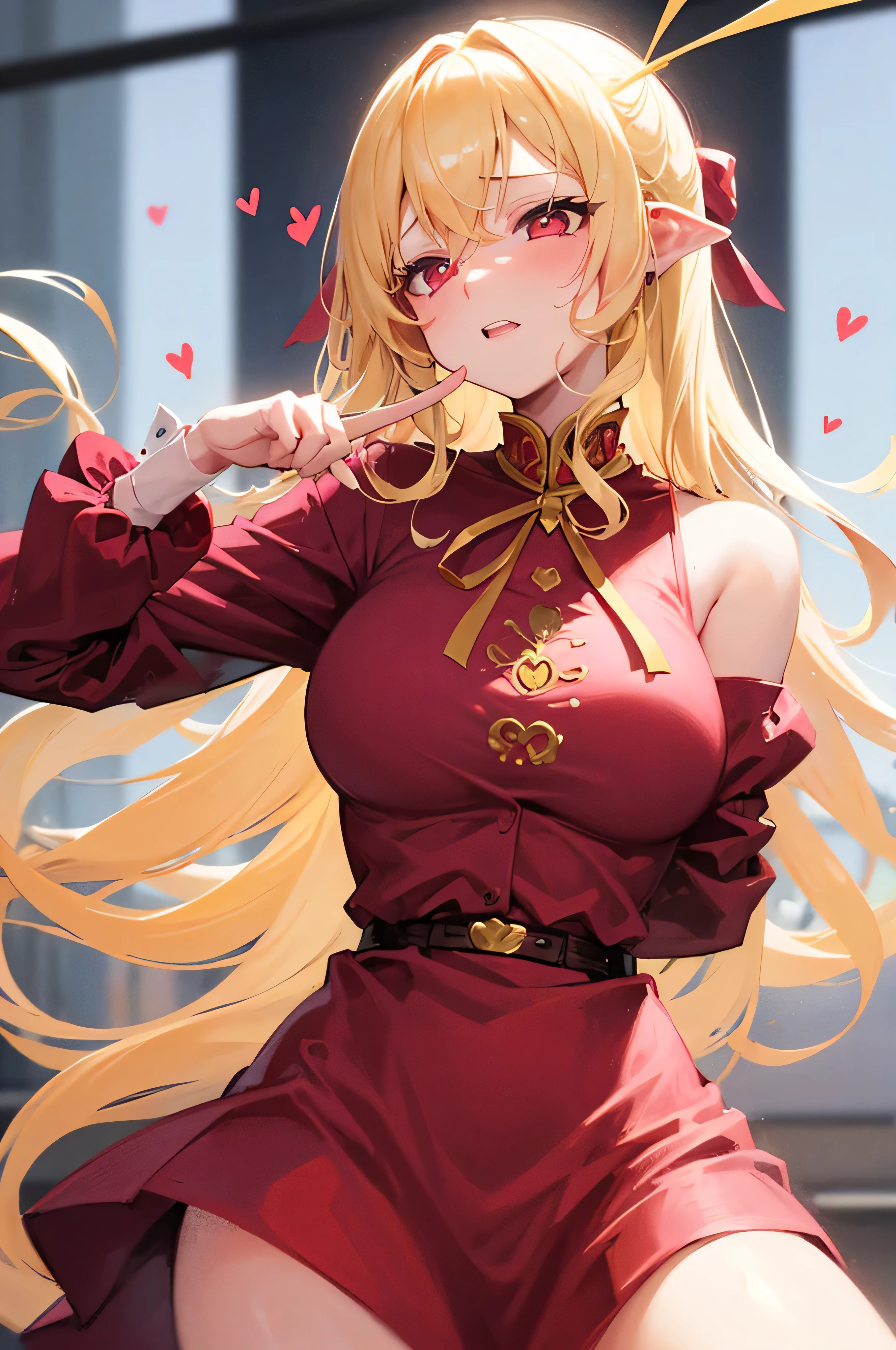 Sexy pretty girl, blonde hair, pastel red eyes,curly hair,dog ear, heart,ribbon,sexy gold dress, fellatio gesture,steam,girl trembling with sexual climaxmore