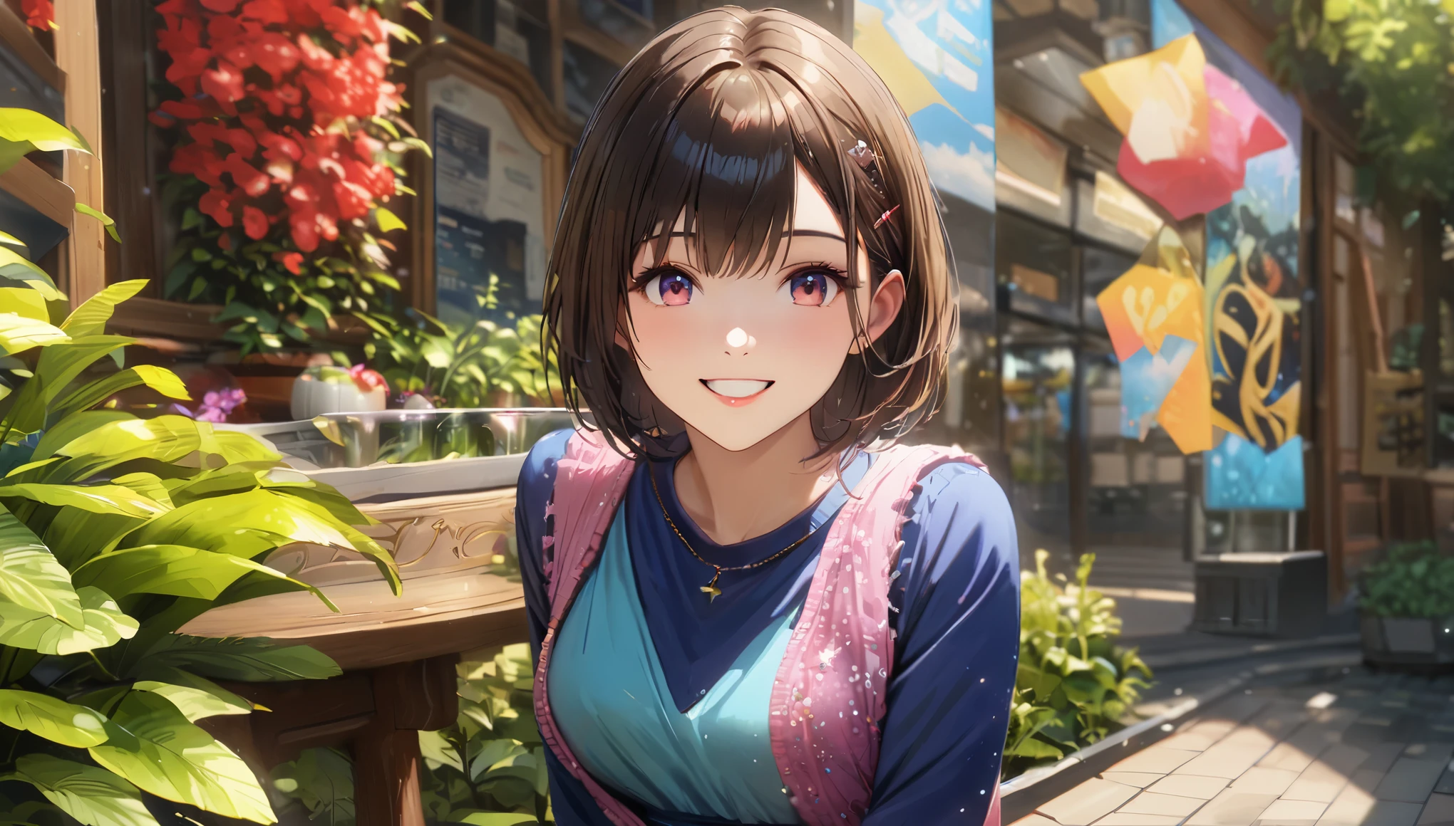 garden, Cute casual clothes,On a date,Blur the background,High school girls,smile,Glitter effect,Highest quality, 4K, 8k, High resolution, masterpiece:1.2, Very detailed, Realistic:1.37, High resolution, 超High resolution, Ultra-fine painting, Sharp focus, Physically Based Rendering, Very detailedな説明, Professional, Vibrant colors