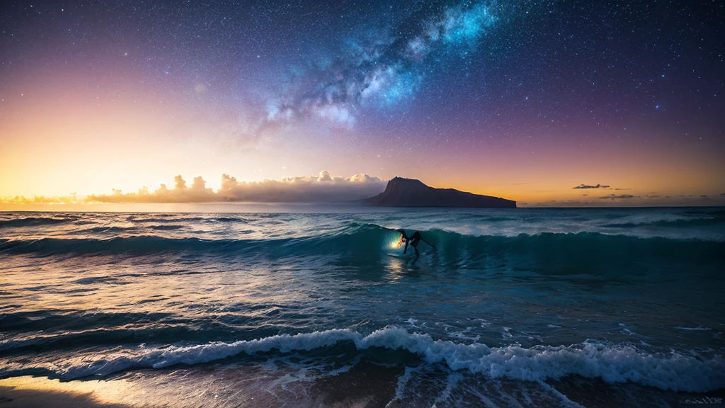 supernova　starry sky　planet　fantasy Hawaii beach waves ocean 