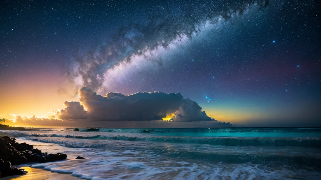 supernova starry sky planet fantasy Hawaii beach waves ocean
