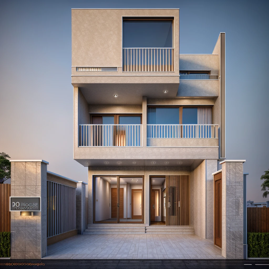 Townhouse, daylight ( best quality) ((high solution)), (( photo realistic)), warm light, (sharp focus) front view of townhouse in style of modern, small house, Narrow area, VietNam, facade, curved arch, beautiful facade, curved windows, narrow and long, two-story, mutual colors, warm atmosphere, high Resolution, hyper-detailed, Vray render, octane render, hyper-realistic, photography expert, exterior design, professional photography, exterior photography, wide-angle shot, ultra detail, high resolution, full frame, full body, soft lighting, 4k, UHD, best quality, high details