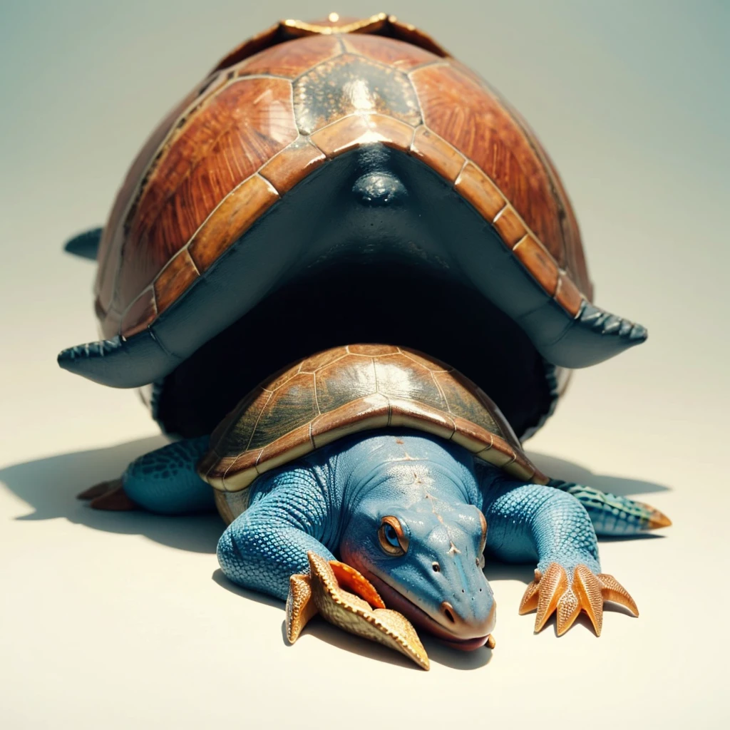 Big Animaly, has gold stripes on his skin, blue eyes, starfish mixed with turtle red, Grassroots, no background