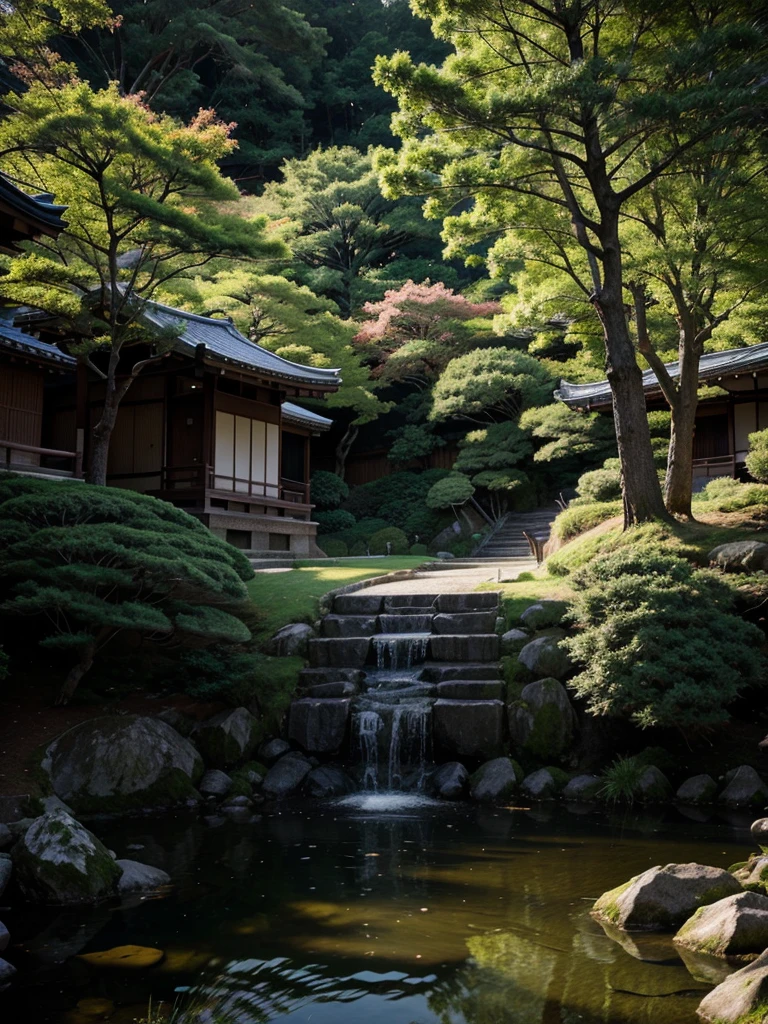 Japanese landscape, dramatic lighting, peaceful