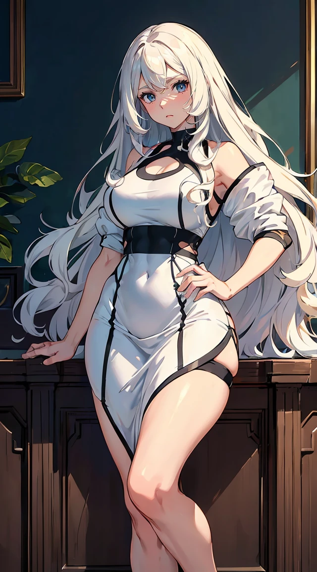 handsome mature woman,Long wavy white hair,Hyperresolution,accuracy,Detailed rendering,(Subtle facial image)(Image of fine hair)(topquality)(Masterpieces of masters)(High degree of completeness)(A sense of atmosphere)tmasterpiece,Super detailed and super detailed(half-body portrait)((Masterpiece, Highest quality)), Detailed face, CharacterDesignSheet, Full of details, Multiple poses and expressions, Highly detailed, Depth, Many parts,Beautiful,Extremely beautiful,High Balance, Natural light, drawn art style, white hair, curly hair down to ankles, ankle length hair, (((Ankle length hair))) (((thick hair))) (((pokemon trainer)))(((Pokemon gym leader))))(((Gym clothes)))(((Sporty outfit)))(((nO DRESS))) (((bAEBALL CAP)))(((Gym outfit)))(((Workout outfit)))(((Portrait)))(((Looking fierce)))(((Fierce expression)))