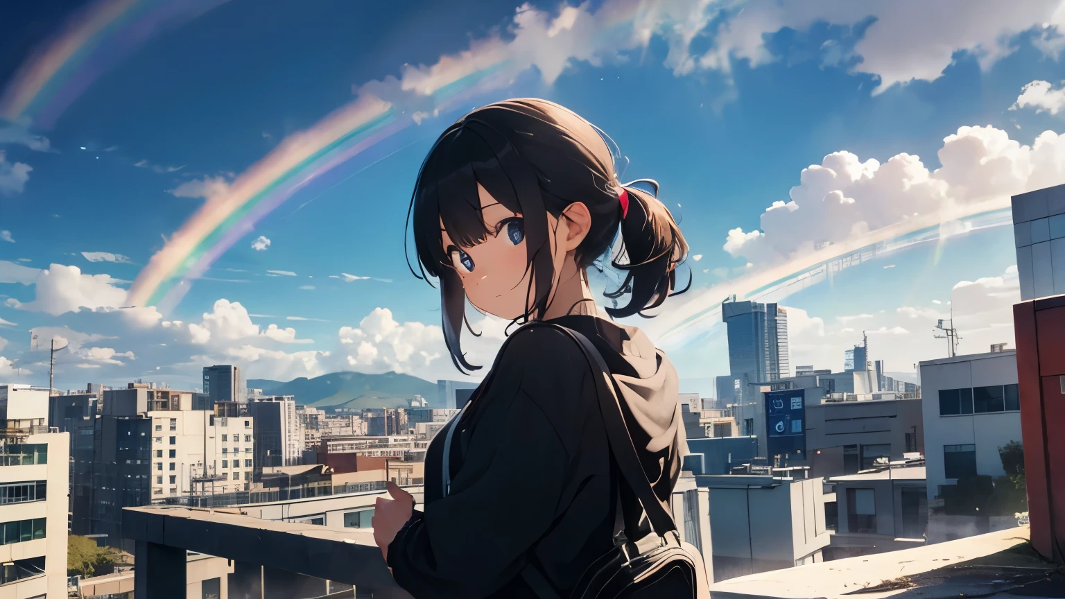 A rainbow over the city