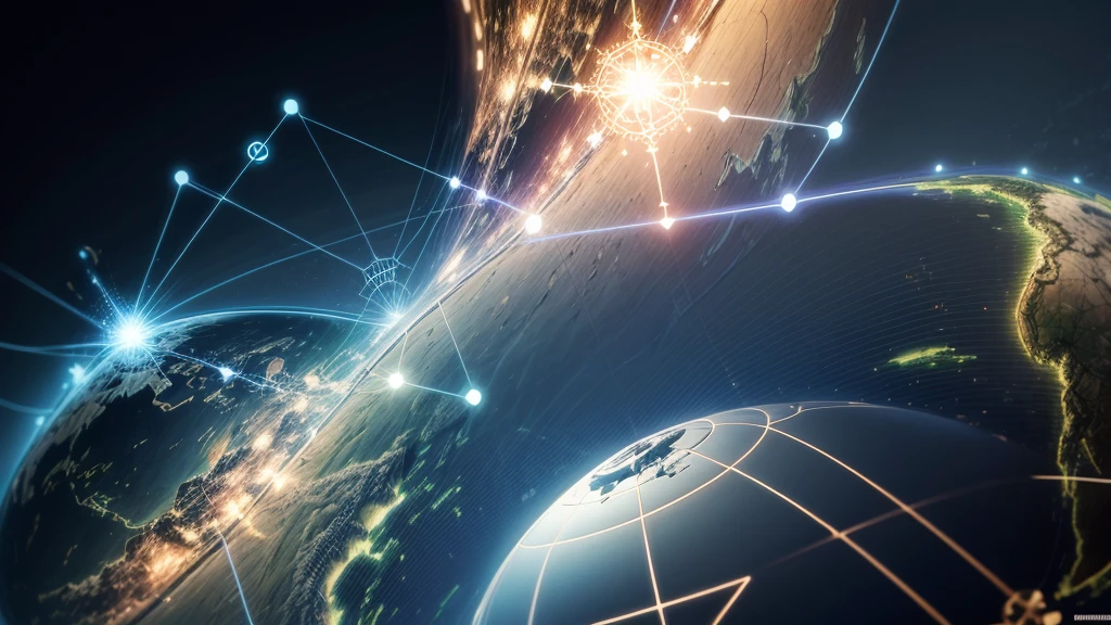 Global network，Map background，Multiple points connected，Virtual Light