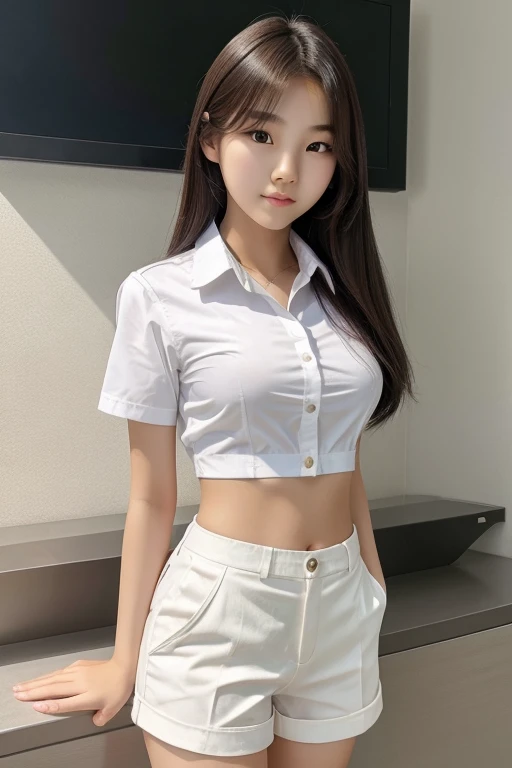A prefect boby Korean girl age 14 year with white shirt and short pant butyfull girl