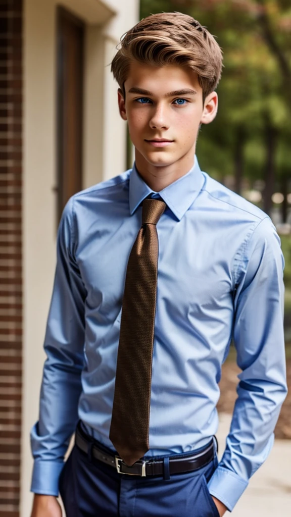 19 year old male wearing tie and button up
Physical Description: Brown colored hair and skinny build. 5"5 and 150 LB. Blue eyes.
.