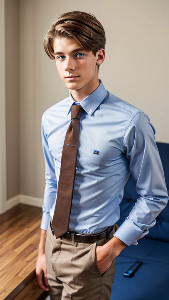 19 year old male wearing tie and button up
Physical Description: Brown colored hair and skinny build. 5"5 and 150 LB. Blue eyes.
.