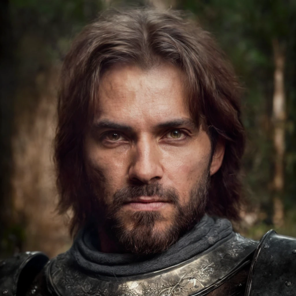 (masterpiece)+, (extremely (realistic)+,a portrait of an attractive male knight, Focused stare. Looking in camera. volumetrics dtx, Photorealistic, ultra detailed, Artstation trending, very very detailed, realistic shaded lighting, dynamic shadows, detailed Forest background, upper body, professional photograph of a detailed skin, sharp focus, dramatic, award winning, cinematic lighting, octane render, unreal engine, volumetrics dtx, Photorealistic, ultra detailed, Artstation trending, very very detailed, hyperrealistic, fine details, realistic shaded lighting, dynamic shadows, Forest background, add_detail:1, skin pores and wrinkles, details.,More Reasonable Details