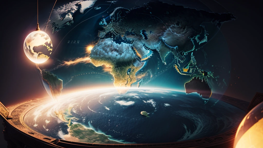A large world map background,Multiple points connected,Virtual Light