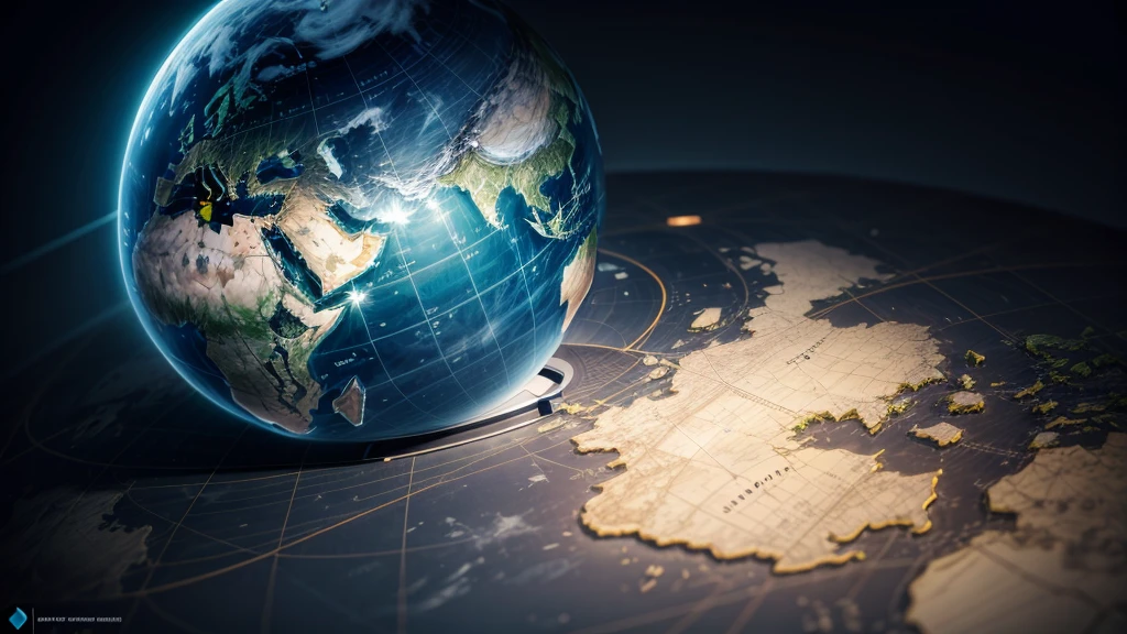 A large world map background，Multiple points connected，Virtual Light