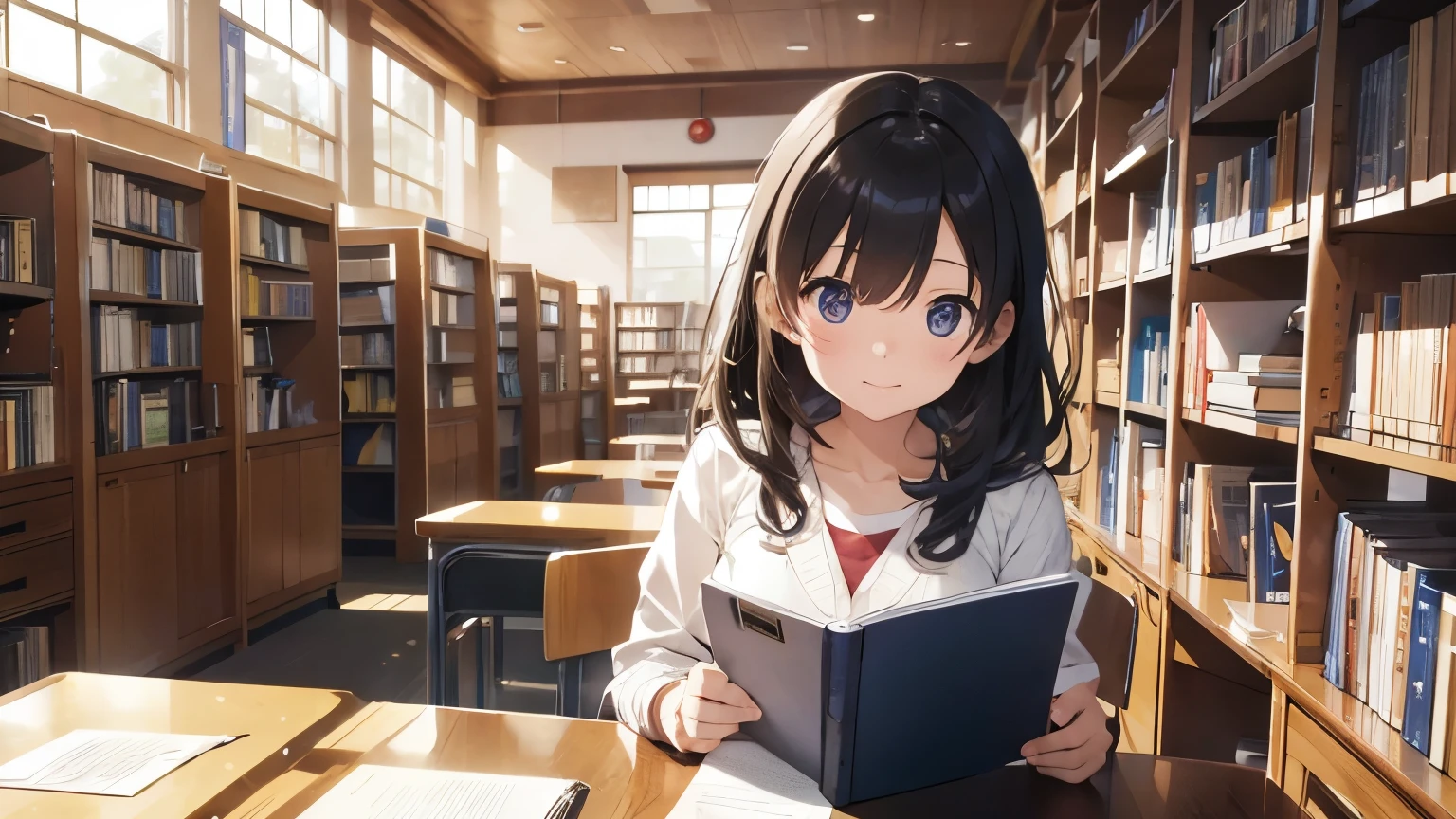 Studying in the library。