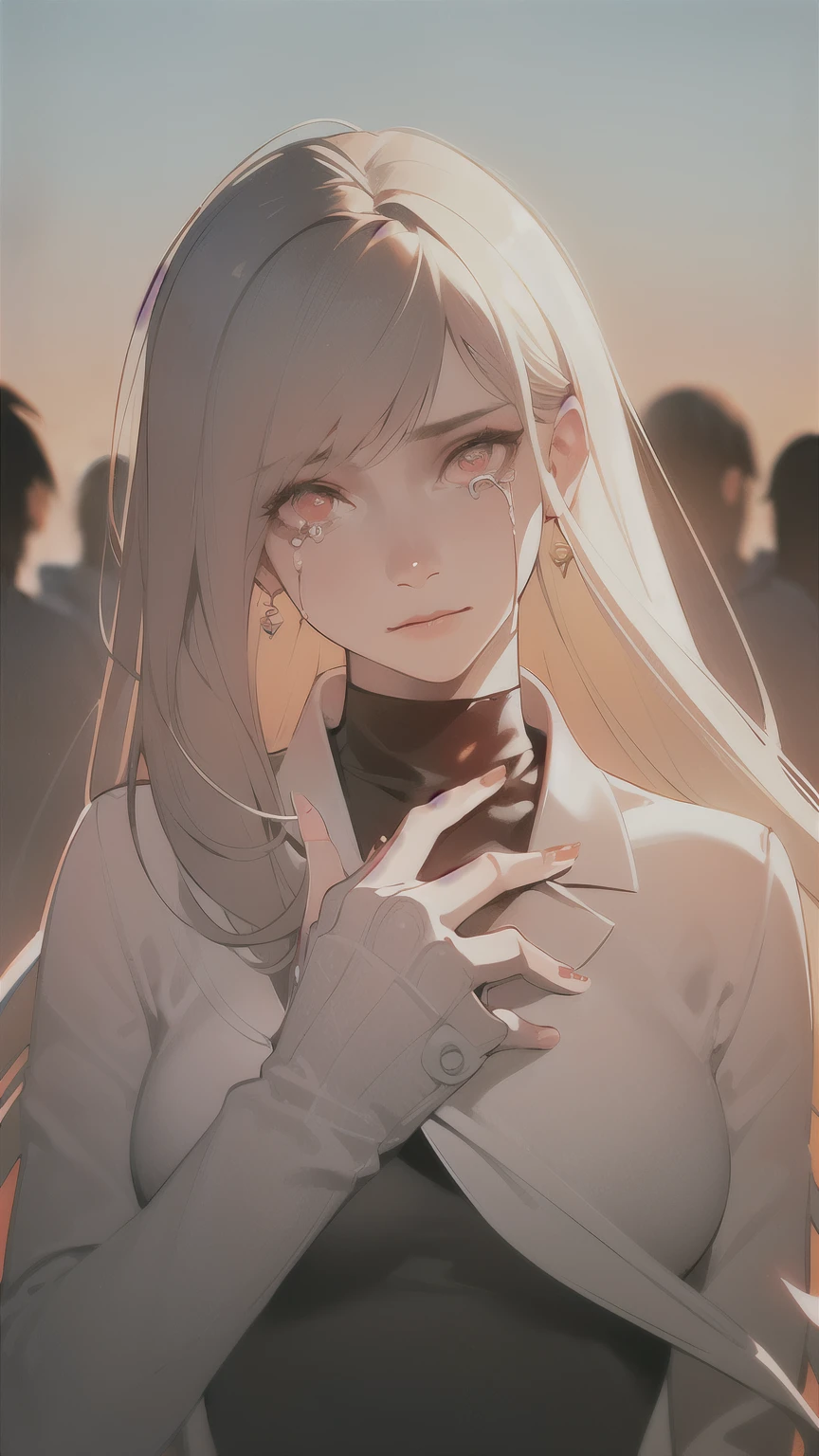 (best quality,ultra-detailed,photorealistic:1.37),girl,crying blood,expressionless,lifeless eyes,blood red tears,deep sadness,pale skin,dark background,emotional scene,vivid colors,dramatic lighting,horror genre