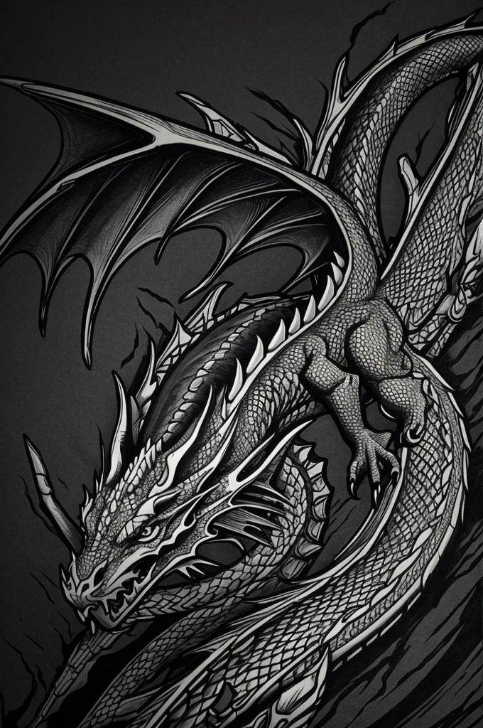 2d dragon black and white design

