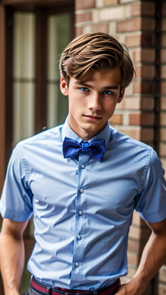 19 year old male wearing bow tie and button up
Physical Description: Brown colored hair and skinny build. 5"5 and 150 LB. Blue eyes.
.