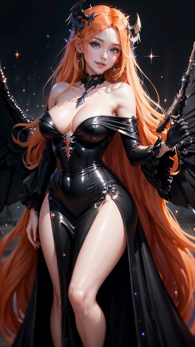 ((Highest quality、masterpiece、8k、Realistic、超High resolution:1.3、Very delicate and beautiful、High resolution))、Cinema Lighting、medium range shooting、Portraiture、Perfect female body、Opposition、Looking at the audience、((Succubus from Another World:1.8、(Jet-black wings、Sparkling eyes:1.4)、A seductive smile、Sharp Fangs、Long Orange Hair、Elegant velvet dress、Deep chest、Bewitching posture))、((Covered in milk))、Dark Aura、Magic Ring、Black lace gloves、Seductive voice、Sharp Claws、Seduction Perfume、Fluid movement、The beauty of the dark night、sparkling gemstone necklace、Emblem of Temptation、magic、Emerald Earringysterious Aura、A space shrouded in darkness、Voluptuous body、Wicked Charm、devil'tail、Bright red lips、Cold laughter、(Ecstatic expression:1.4、Ahegao)、Dark Cave、Passionate eyes、The magic of seduction、Otherworldly background、