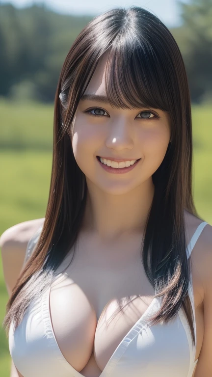 (8k, best quality, masterpiece:1.2), (realistic, photo-realistic:1.37), ultra-detailed, 1 girl,cute, solo,beautiful detailed sky,dating,(nose blush),(smile:1.15),(closed mouth),(large boob:1.2) big breasts,beautiful detailed eyes, (long hair:1.3),floating hair NovaFrogStyle, half body, half of body, white bra