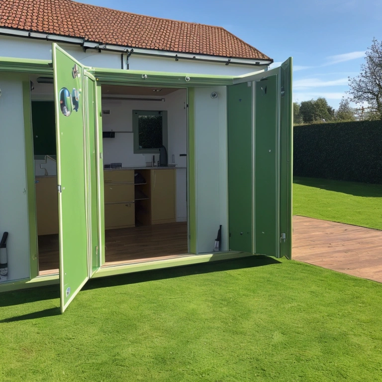 Camera view, top, infinite green backroom, in the distance a door with swimming pool, large place like a labyrinth of backrooms