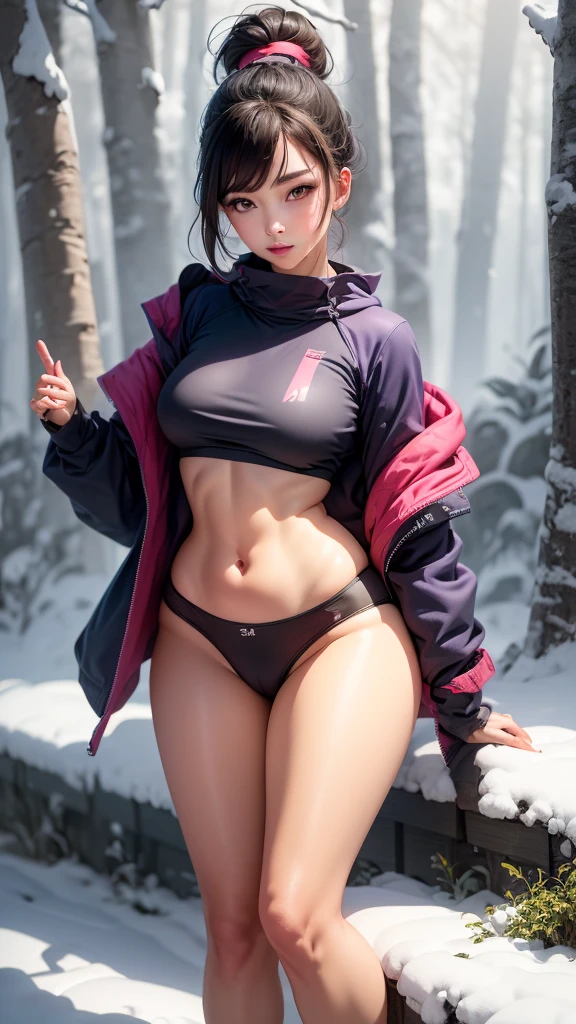 snowy landscape, straight body woman, slim, fit, light-skinned woman, dark hair, ponytail, ski jacket, open jacket, navel, abdominal lines, close-up, bright green eyes, vibrant colors, teal jacket and yellow, ski pants, (((rich textures))), ((extremely detailed)), ((more details)), (((masterpiece))), (((best quality))), (effects magical ), (glow), (((saturated colors))), (bright colors), (vivid colors), rpgcardstyle, ((curvy)), tight-fitting clothing, smile, UHDR, Posing variant, (((Defined women's body))), (((thick thighs))), (((short underwear))), (((ultra detailed skin))), (((small waist)), (( (defined abdomen))), (((full body))), (((curvy body))), (((masterpiece))), (((62k))), (((Maximum quality))), (((RAW))),