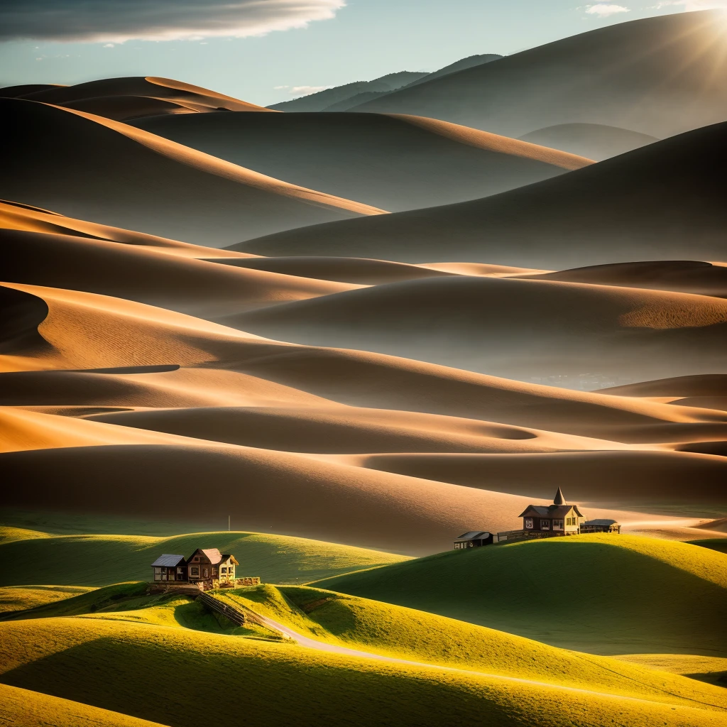 Buildings that stand on the hills, HD, 4K photo, realistic, very good photo, no human, no sand,