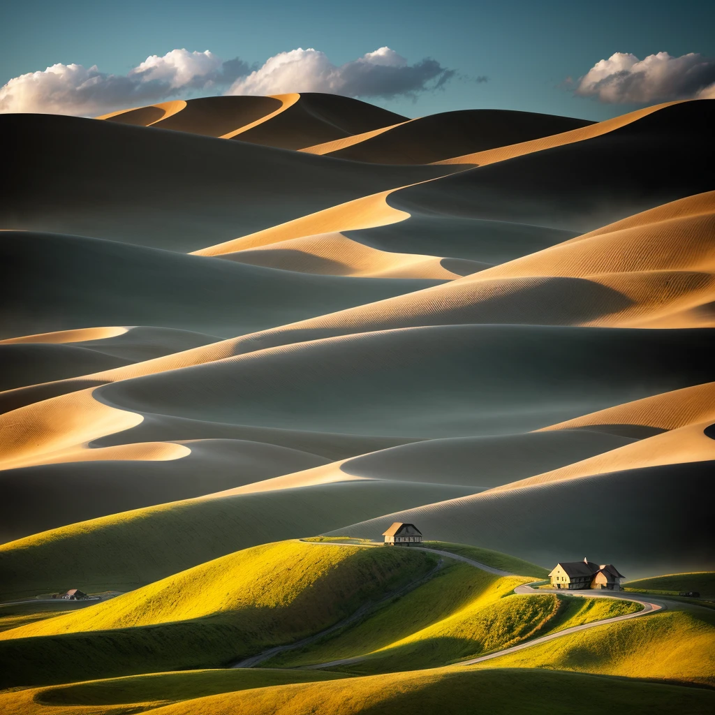 Buildings that stand on the hills, HD, 4K photo, realistic, very good photo, no human, no sand,