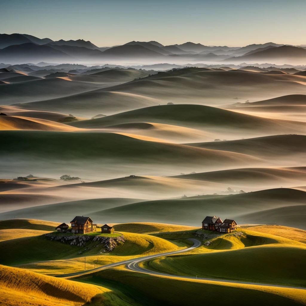 Buildings that stand on the hills, HD, 4K photo, realistic, very good photo, no human, no sand,