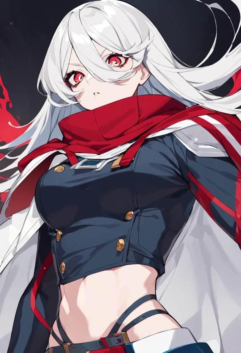 Pantalla de my hero academia, Mujer, pelo blanco  largo, ojos de color rojos con el uniforme de la ua linda y con un tatuaje 