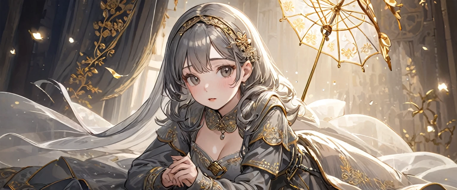 girl, Gold and silver embroidery, Platinum and pearl medieval long dress（With panniers）, Translucent fabric, Pull up the dress by hand, Strong winds, Translucent slip, Grey translucent tights, ８歳のgirl, Gold and silver embroidery, medieval mini dress（With panniers）, Translucent fabric, Pull up your skirt, Strong winds, Translucent slip, Grey translucent tights, Peeking from below, Highest quality, Disorder of clothing, Lying down, underwear, Show off your thighs, night, Skirt lining