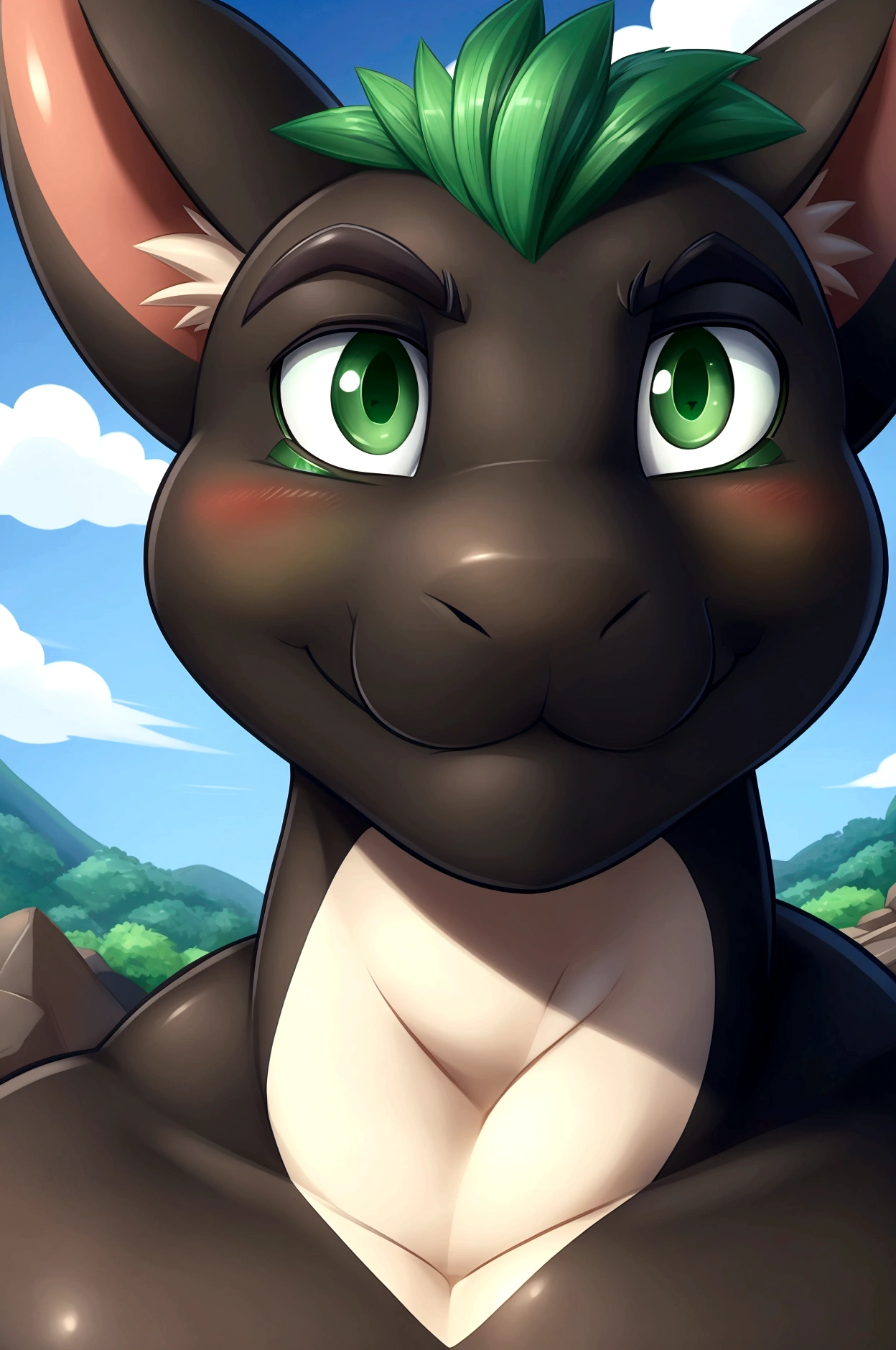 Uploaded on E621, ultra-high detailed, absurd res, RAW photo, (by takemoto arashi, by type, by kilinah), by zackary911, by teaselbone,by oreocakes, by oposa, thick nipples, (sharp focus:1), (arms behind head), black skin, (black skin), obese fat chubby orca,slit, arms behind head, cel shading, green eyes, (thick nipples), (standing at a beautiful prehistoric valley:1.2), (blue skies), blue skies, (looking at viewer:1.2), (slit), (slit juice), (digital media), (masterpiece), (8k), detailed background, cinematic, detailed eyes, detailed irises, male focus, shy, (shy), (shy smile), (cute handsome face:1.4), (green eyes:1.5), male focus, (detailed eyes), (detailed irises), (view to viewer), looking at viewer:1.2, (solo:1.2), ((perfect anatomy)), (full body front close up portrait shot:1.3), (blushing), blushing,chubby