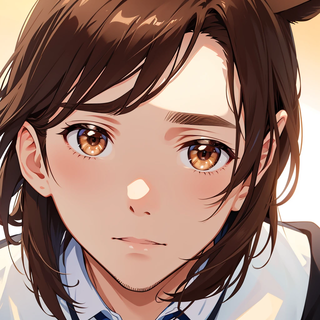 brown hair,brown eyes,brown horse ear , handsome face, boy