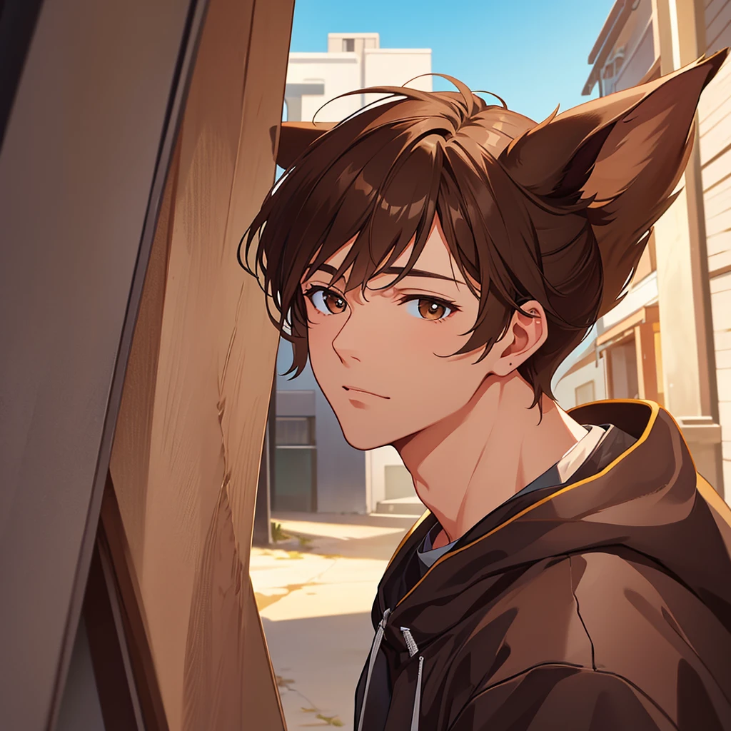 brown hair,brown eyes,brown horse ear , handsome face, boy 