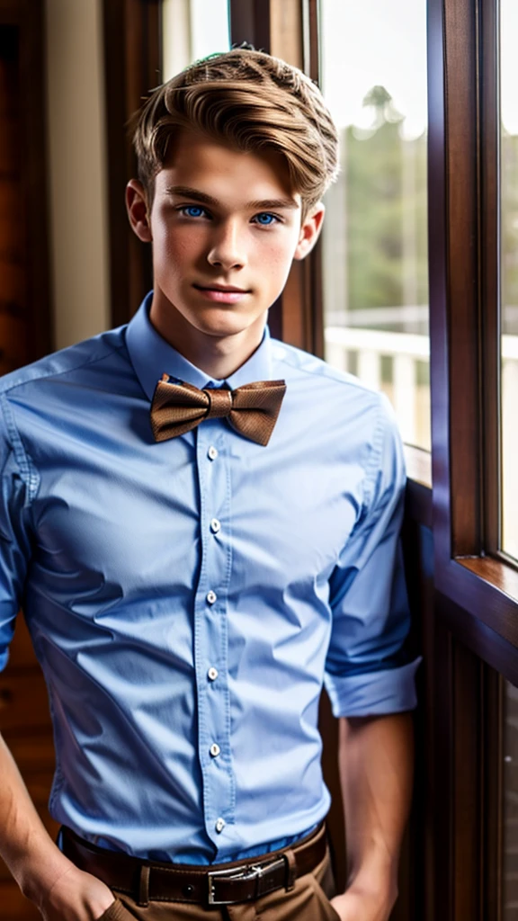 19 year old male wearing bow tie and button up
Physical Description: Brown colored hair and skinny build. 5"5 and 150 LB. Blue eyes.
.