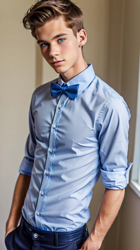 19 year old male wearing bow tie and button up
Physical Description: Brown colored hair and skinny build. 5"5 and 150 LB. Blue eyes.
.
