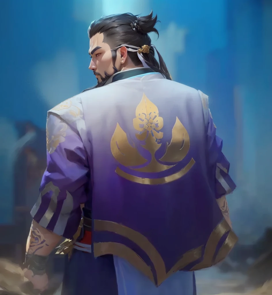 a close up of a person in a purple and gold outfit, onmyoji portrait, hanzo from overwatch, onmyoji detailed art, onmyoji, zhongli from genshin impact, genshin impact character, inspired by Huang Shen, heise jinyao, keqing from genshin impact, inspired by Cao Zhibai, riot games concept art