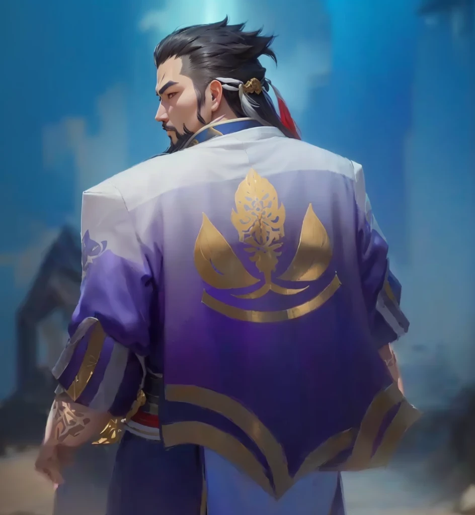 a close up of a person in a purple and gold outfit, onmyoji portrait, hanzo from overwatch, onmyoji detailed art, onmyoji, zhongli from genshin impact, genshin impact character, inspired by Huang Shen, heise jinyao, keqing from genshin impact, inspired by Cao Zhibai, riot games concept art
