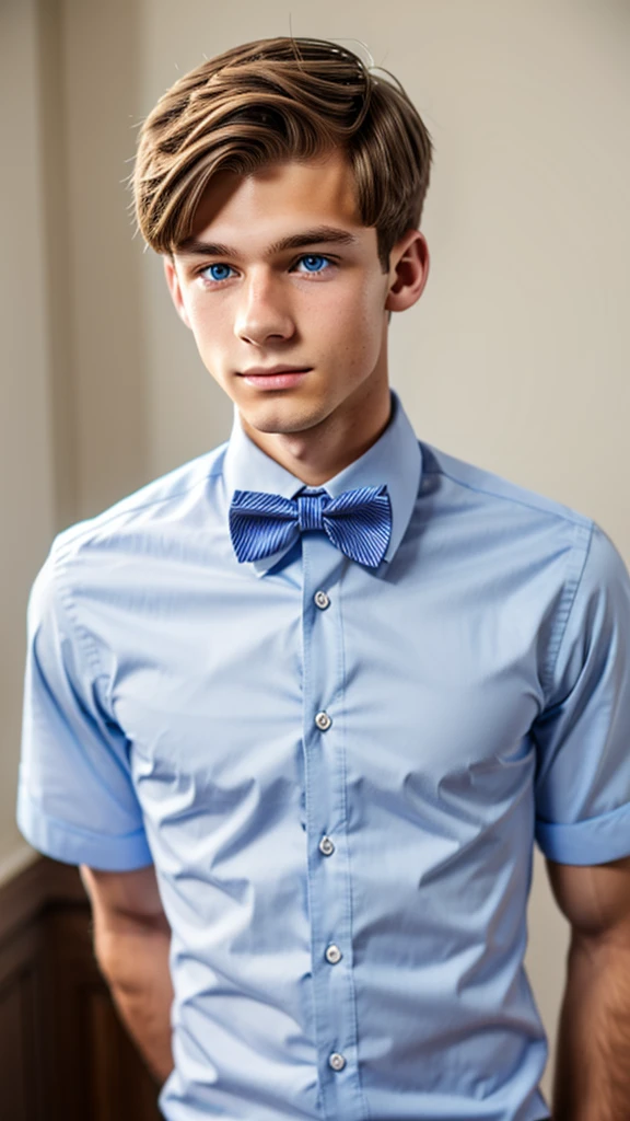 19 year old male wearing bow tie and button up
Physical Description: Brown colored hair and skinny build. 5"5 and 150 LB. Blue eyes.
.