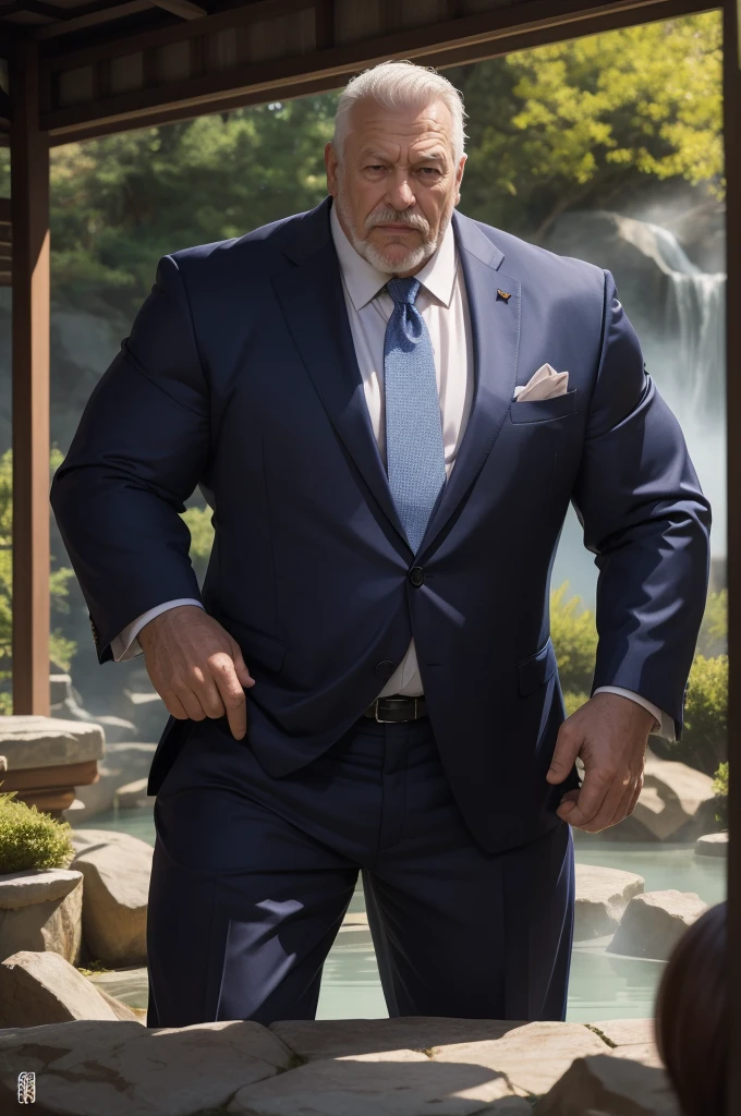 ((One boy)Huge muscular big dick old man in armor、Tiaozi) At the hot spring((One girl) Woman in a suit)