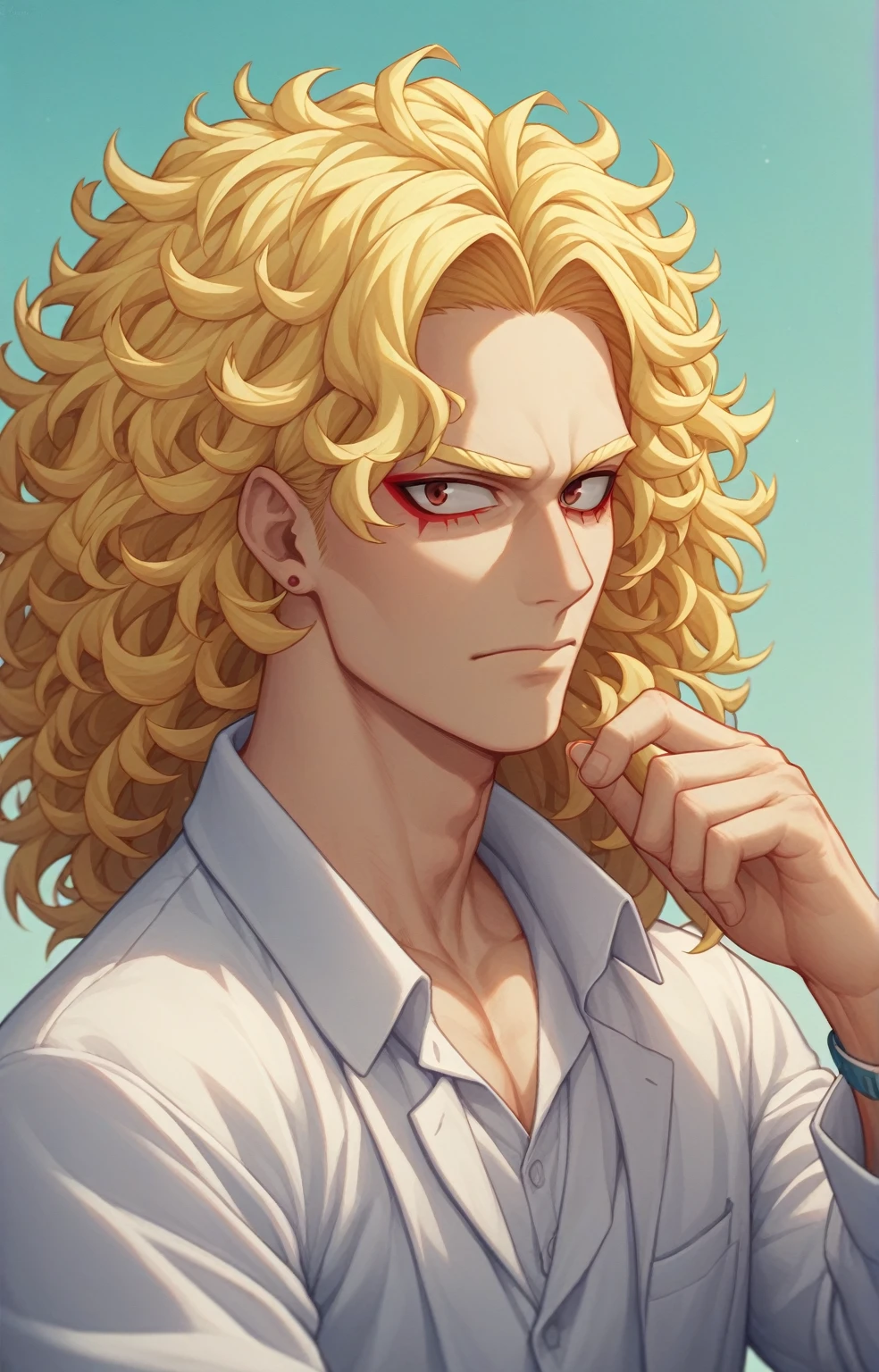 Pantalla de my hero academia, Mujer, pelo blanco  largo, ojos de color rojos con el uniforme de la ua linda y con un tatuaje 