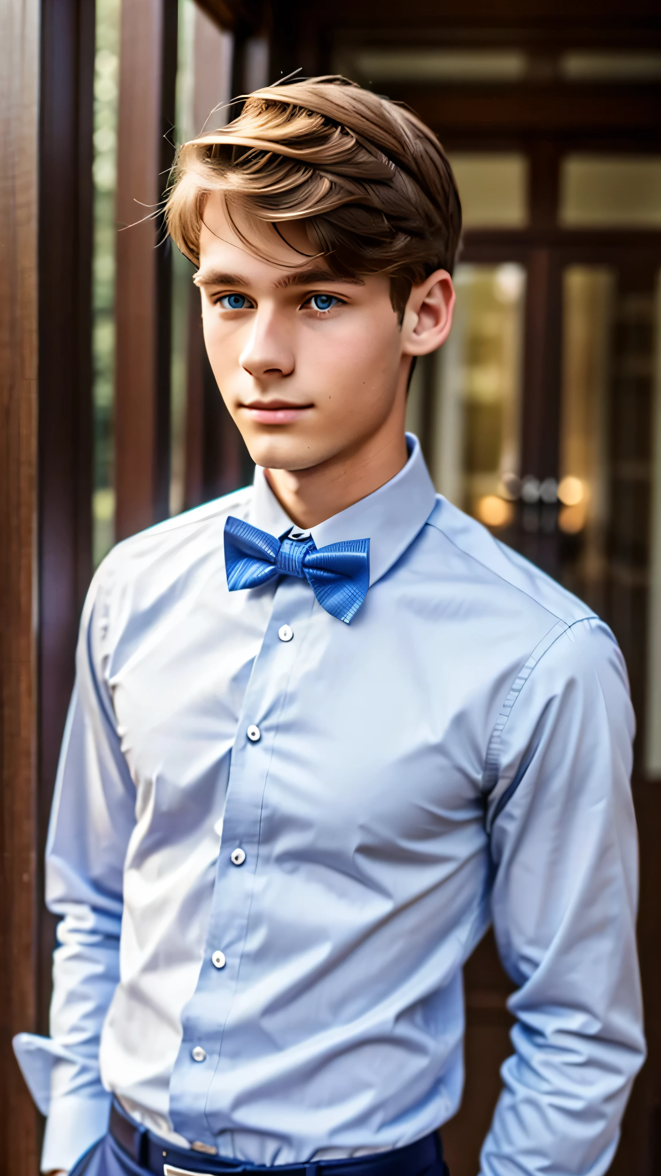 19 year old male wearing bow tie and button up
Physical Description: Brown colored hair and skinny build. 5"5 and 150 LB. Blue eyes.
.