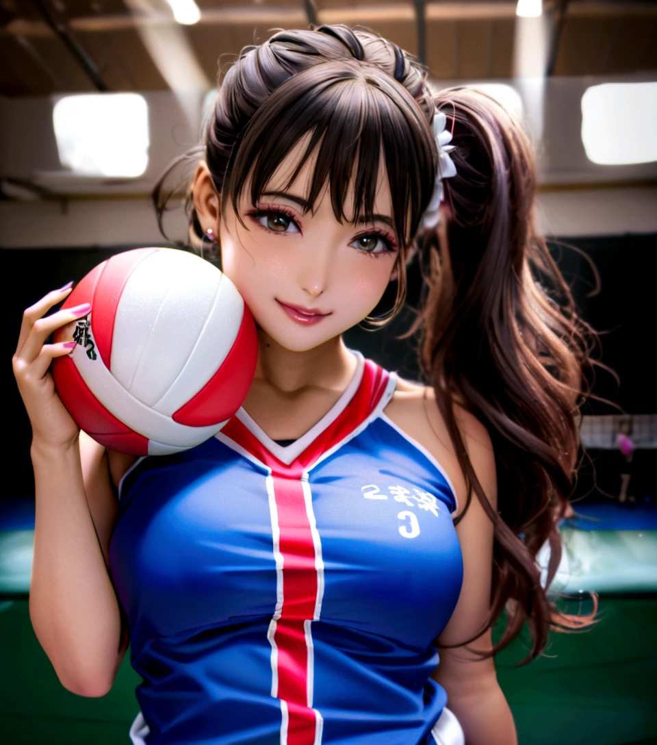 Arab asian woman with volleyball ball in gym, Wearing a volleyball jersey, Yuki Morita, mayuri shiina, Chiho, 4k yen ], 4K], Chiho ashima, Asuka, Hole in the Motto, Japanese Model, Nishimiya Shoko, Tadashi Nakayama