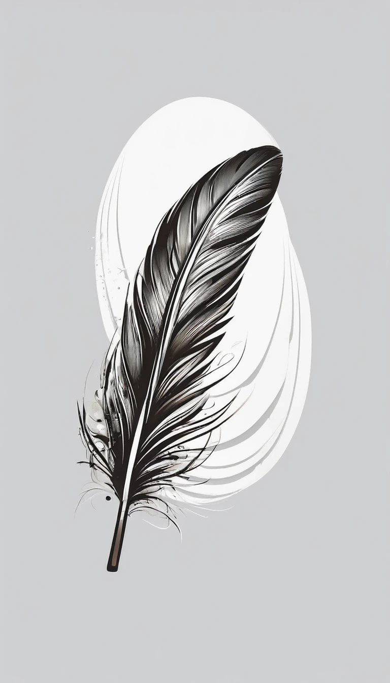 Create a logo design of a special, unique, poetic, minimalistic feather that represents a special creative brand called " Penamemoria". The brand is created by an artist called Rafael Figueiras. The logo must convey the sense of storytelling and music. Must include a boy, one acoustic guitar, a feather and a fantastic bird. Logo design and icon design present and impressed on a white t-shirt.