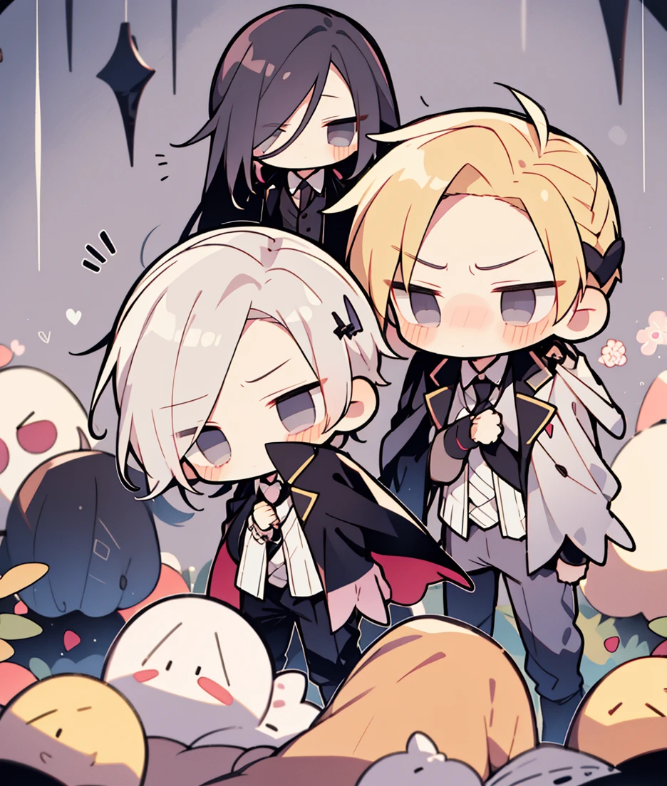 chibi 2boys pastel colors gradient flat chest yaoi gay boys love gothic rose blonde silver hair gray eyes black eyes aesthetic angry