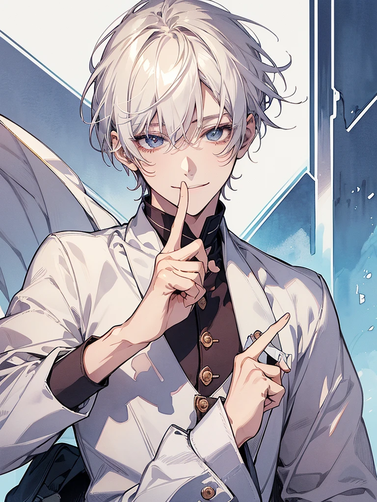 clear line drawing, transparent watercolor, clear shading, beautiful young man, slim,finger heart, Fashionable everyday wear, convey love, inner strength, ❤️, loves it,high quality, Amount to draw, pixiv illustration,smile, {{{man make heart symbol with fingers,make heart symbol with index fingers and middle fingers}}},