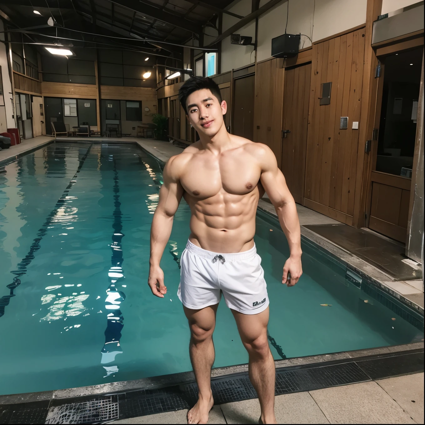 25-year-old, hyper muscular , Korean American Asian, six pack, realistic, 