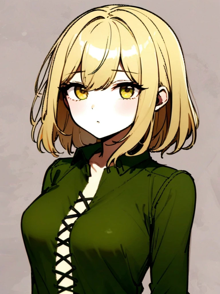 green leather shirt、Korean、1 girl、blonde、amount、Green Leather Shirt、Stand up your collar、Face Up、