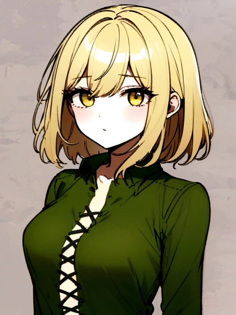 green leather shirt、Korean、1 girl、blonde、amount、Green Leather Shirt、Stand up your collar、Face Up、